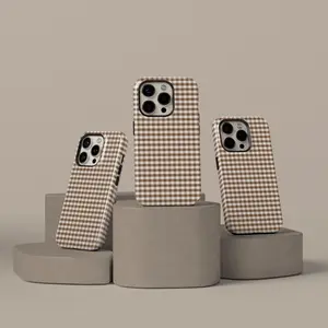 Brown Gingham Magsafe / Tough Phone Case, Soft Girl Cute Design, Slim Shockproof Protective Cover, Fits iPhone 17 16 15 14 13 12