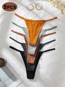 5pcs Elegant Sexy Low-Waist Thongs, Slim-Fitting Seamless Underwear for Everyday Wear, Soft Fashion Women's Lingerie Panties