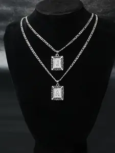 Silver Color Initial Pendant Necklace Unisex, Gold Plated Square Letter Chain Jewelry Gift, A-Z Figaro Link Alphabet Charm