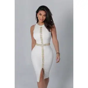 The Gold Link Bandage Dress White