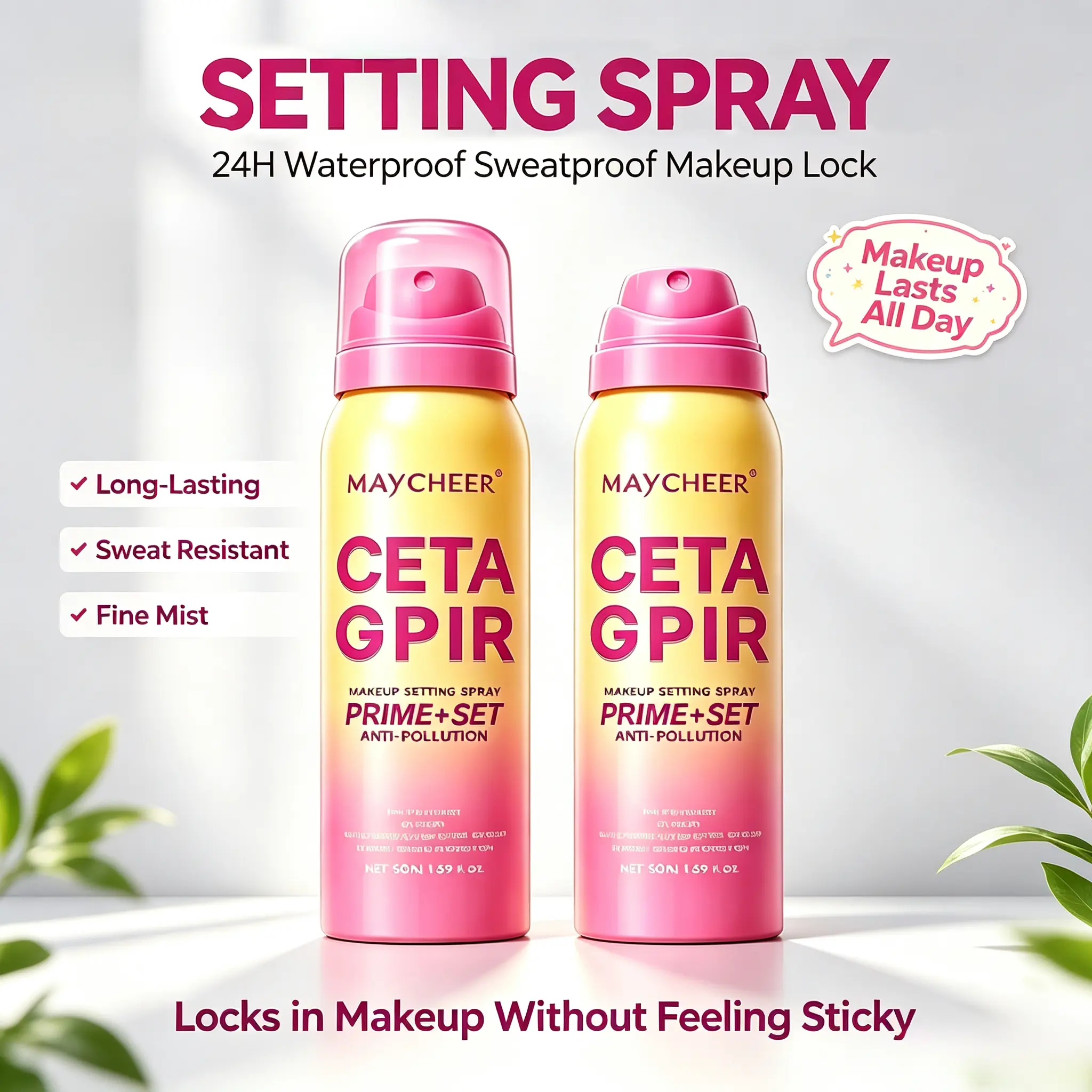 24-hour waterproof setting spray, no need to worry about your makeup melting | Setting spray #long-lasting makeup #not easy to come off | Provides waterproof and sweat-proof long-lasting setting effect, perfect for hot weather and outdoor activities