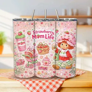 Strawberry Shortcake 20oz Tumbler Pink Design with Straw Reusable Durable Perfect for Beverages Mom Life 20oz Capacity for Hot Cold Drinks