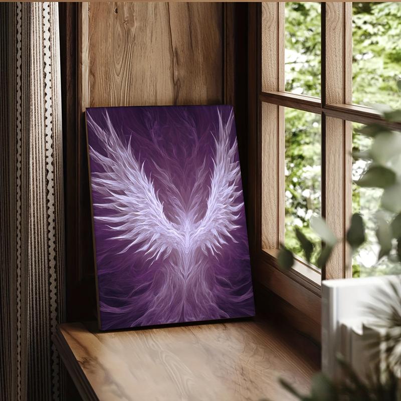 1pc Modern Gothic Purple & White Angel Wings Canvas Wall Art - Abstract Wing Design with Deep Violet-Purple Background, Wrapped Wood Frame, 12x16 Inch Square Painting for Home Decor, Living Room, Bedroom, Office