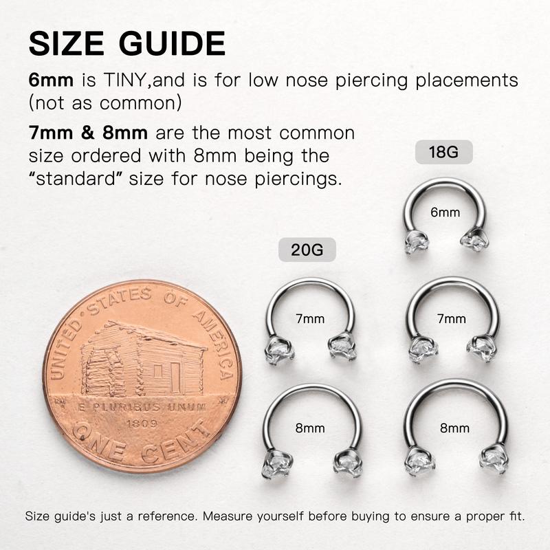 Titanium 20G/18G Horseshoe Nose Ring(Free Ball Holder) Internally Threaded Gems,Earring Daith Cartilage Helix,Piercing Jewelry