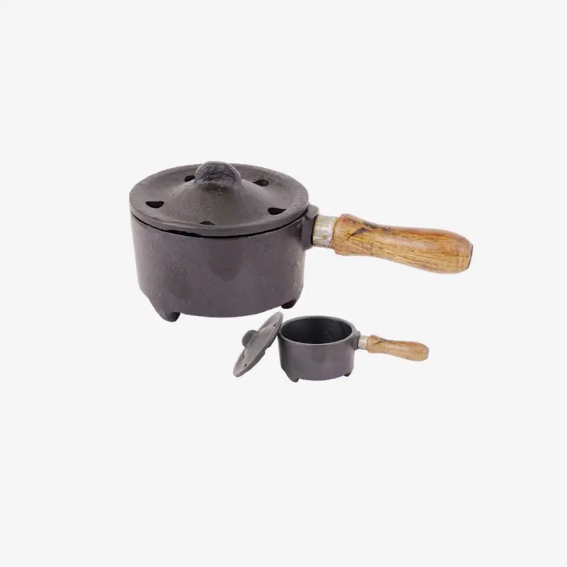 Iron Charcoal Burner w/ Lid & Wood Handle