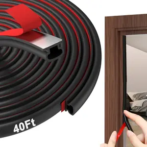 Weather Stripping Door Seal - 40 Ft Self-Adhesive TPE Rubber Door Seal Strip for Door Frame/Window Seal, Soundproofing & Insulation Strip to Block Drafts, Wind, Noise, Dust (Black)