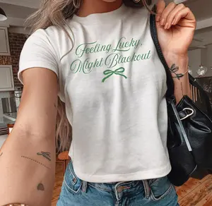 St. Pattys Day Baby Tee Inappropriate St Patricks Day Shirts Funny Matching Going Out Shirts Bar Crawl Feeling Lucky Might Blackout Top
