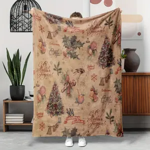 Vintage Christmas Flannel Throw Blanket - Soft, Warm & Cozy for Couch, Bed, Office | Suitable for beds and sofas can also be given as a gift