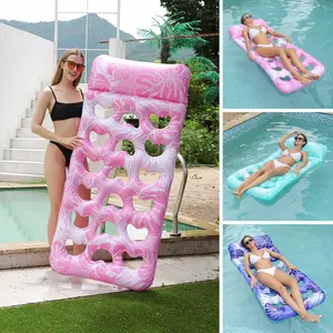 Sporty Swimming Inflatable PVC Cushion Floating Water Chair - Leaf Pattern, Moon-Shaped Long Floating Bed Chair