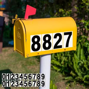 Black Vinyl Numbers Stickers - 2 Sets 5 inch -  Decal, Reflective Background, Pre-Spaced for Mailbox, Signs, Window, Door, , , , Business, Address, Indoor & Outdoor