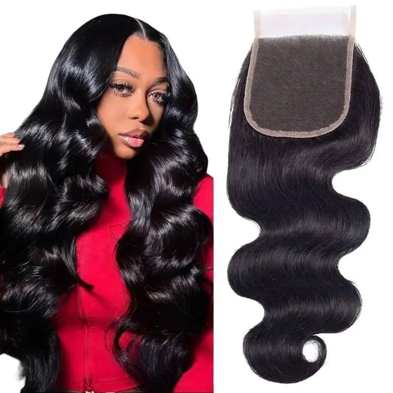 RIVERWOOD 4"x4" & 13"x4" & 13"x6" Lace Closure Body Deep STW 100% Remy Human Hair Natural Black Transparent Lace Free Part Hand Tied for Quality