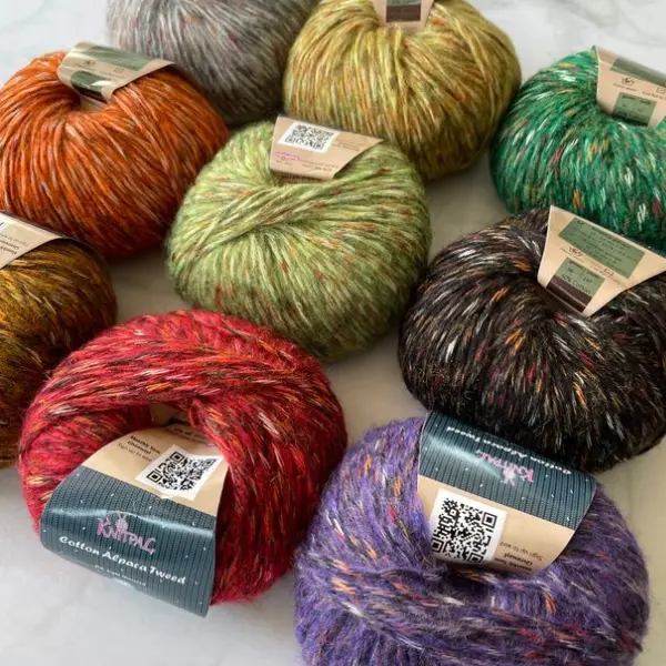KnitPal Colored DK Light Worsted Weight Alpaca Cotton Blend Yarn, 4 Skeins, 588 yds/200g - Tweed Yarn for Knitting, Crocheting, Soft Halo, Breathable, Light, Warm, Colored Yarn