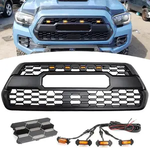 Front Grille for 2016-2023 Tacoma, TRD Style Matte Black Bumper Grill Replacement with 4 Amber LED Lights, Letters Accessories & TSS Sensor Cover, Fits SR/SR5/TRD