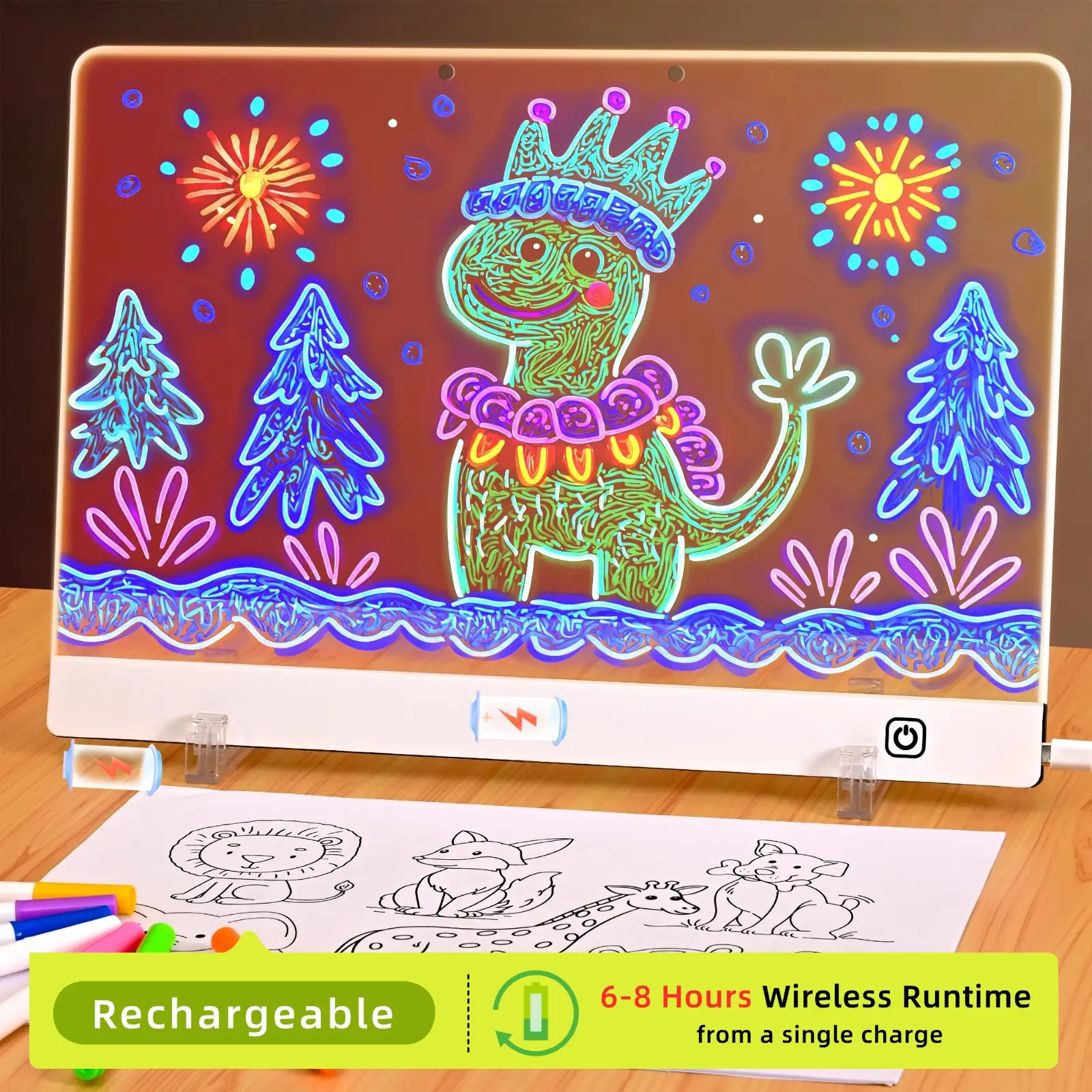Rechargeable Led Drawing Board & Note Board Light-Up with Stand Markers Wipes Spray Bottle & Tracing Paper Erasable Reusable Board 2026 Upgraded 7 RGB Modes 13.8"x10" Ideal Gift for Birthday Neon Sign Men Gifts Boyfriends Gifts Ideas outdoorfun summervibe