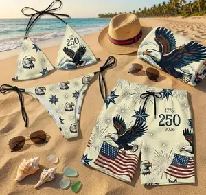 America 250 Patriotic Eagle Matching Bikini & Swim Trunks Set, USA Flag Family Beachwear for 1776-2026 Celebrations