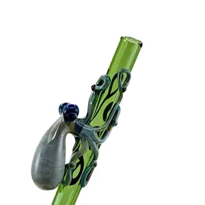 Octopus Glass Straw. Reusable hand blown emerald green with flamework silver amethyst octopi  Kitchen  Stylist Utensils drinkware