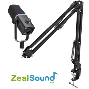 ZealSound XLR/USB Dynamic Microphone with Boom arm stand for Gaming Podcasting,Mic for iPhone Phone PC Computer laptop mixer sound card, live Streaming Mic with RGB Light,Mute Button,Mic Gain,Headphones Jack, Stand, Singing YouTube Smartphone Recording
