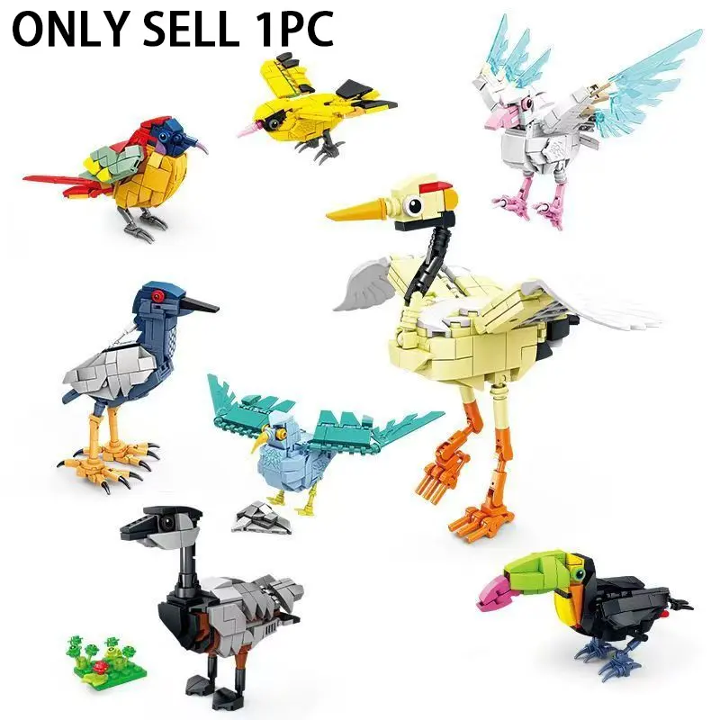 Bird Building Blocks Blind Box, Random Style Animal Bricks Toy, 8 Different Birds Mini Model, DIY Assembly Kit for Kids & Collectors