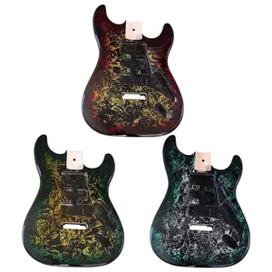 Electric Guitar Body, Gold Cracked Gradient, Poplar Wood, Vintage Rock Cyberpunk Heavy Metal Style, High Glossy – DIY Replacement Part & Maintenance