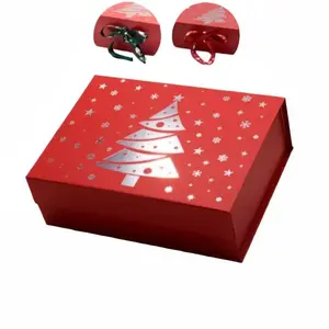 Ribbon and non-ribboned style luxury rigid Christmas eve gift boxes