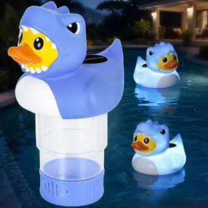Solar Pool Chlorine Floater, Floating Chlorine Dispenser with Light, Fits 4x3in Tablets, Adjustable Release, Easy Opening & Anti-Sinking, Tablet Floater for Pool Hot Tub SPA, Duck