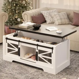 GARVEE - Lift-top coffee table, 47-inch multifunctional coffee table with sliding door, hidden storage compartment, lift table, and adjustable shelf, table