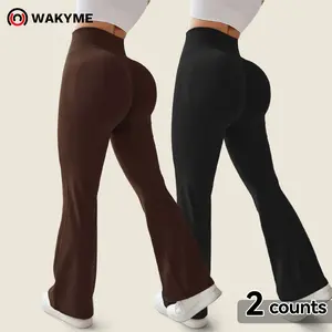Women's Seamless Ribbed Flare Leggings – High Waist Tummy Control Butt-Lifting Yoga Pants