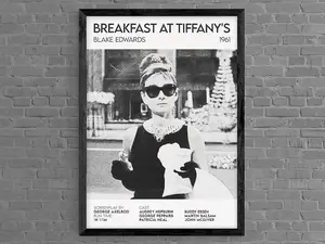Breakfast at Tiffany's Inspired Premium Movie Film Poster Print Poster Original Design Sketch Drawing Cinema Black White Home Cinema Hepburn