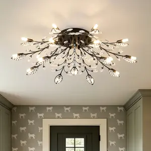 15-Light Crystal Farmhouse Modern Matte Black Chandelier Light Fixture, Adjustable Hanging Ceiling Light for Dining Room Kitchen