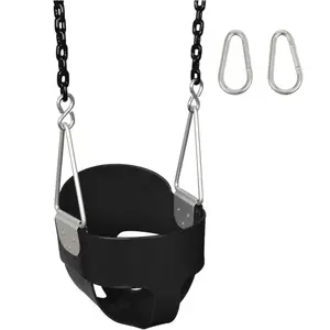 Swing Set Stuff Inc. Highback Full Bucket Swing Seat with 5 1/2 Ft Coated Chain Black Rust Resistant Hardware for Children 2 to 5 Years