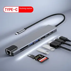 8-In-1 Laptop Docking Station for Macbook & Windows Computers, USB-C HUB with 4K TV Output, Rj45 Port, SD/TF Card Readers, Fast Charging, Type C Ports