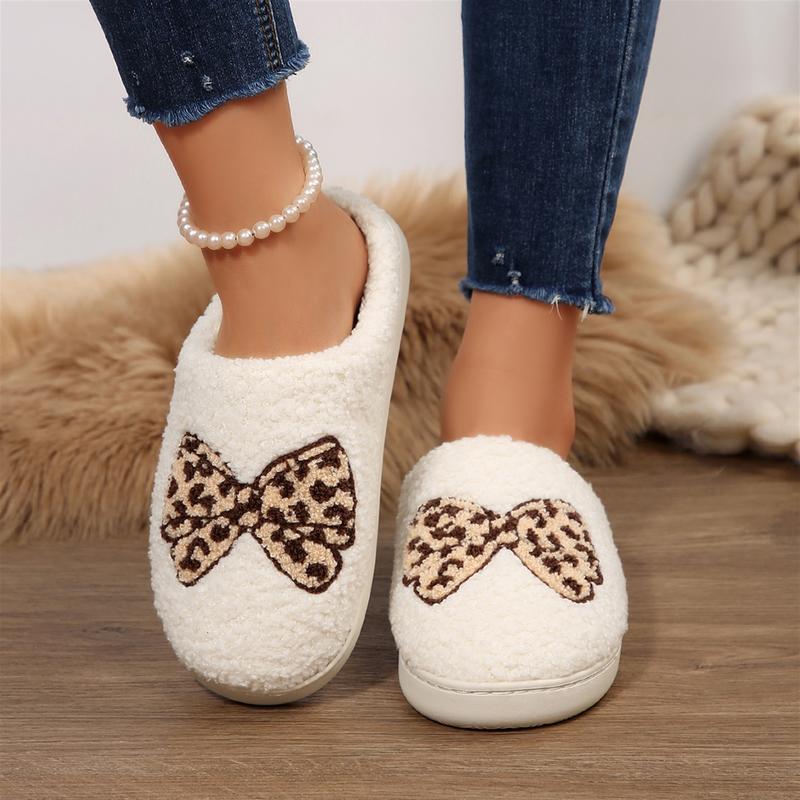 Women's Cute and Cozy Fleece Plush Slippers with Adorable Bow for Women Indoor Outdoor Shoes Winter Warm Mini Snow Boots
