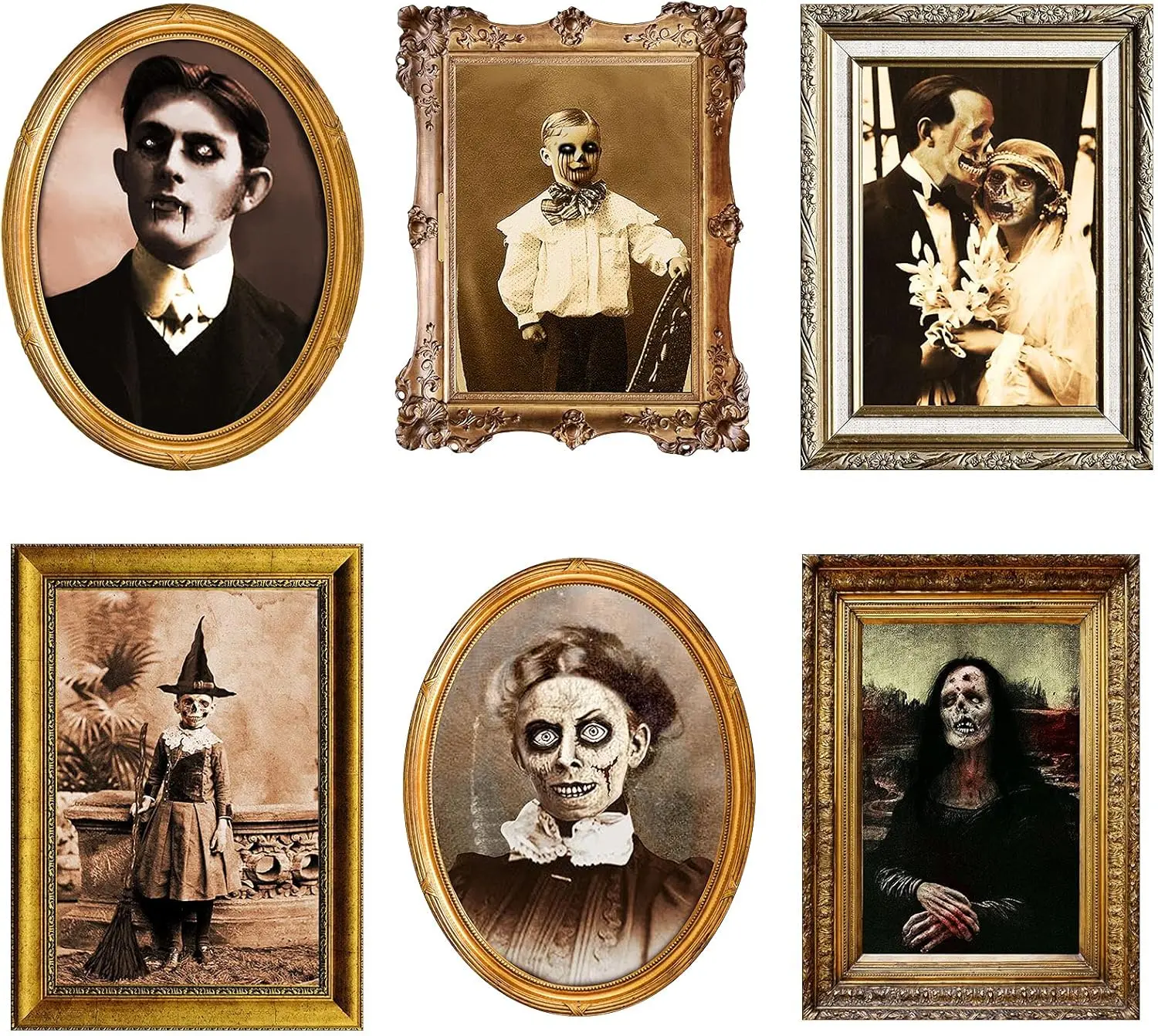 Halloween Decorations  Changing   Pictures Moving Portrait Haunted Pictures Gothic Mansion Portraits Tabletop Picture Frame Scary Wall Decoration for Halloween Party House (Chic,6 PCS)