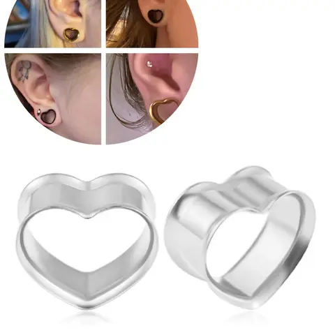 Vanku 2pcs 316 Surgical Stainless Steel Ear Tunnels Hypoallergenic Comfortable Heart Shape Ear Plugs Gauges Expanders Body Piercing Jewelry, Fashion Ear Jewelry, Women Earrings, Ear Accessories
