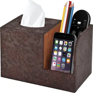 "24-HOUR SALE" PU Leather Tissue Box Cover Square Kleenex Holder Tissue Box Organizer with 2 Compartment,Remote Control Holder,Multifunctional Decorative Tissue Box Covers Cube,Home Office Desktop Storage Box,Retro Decoration Vanity Velvet Ornaments