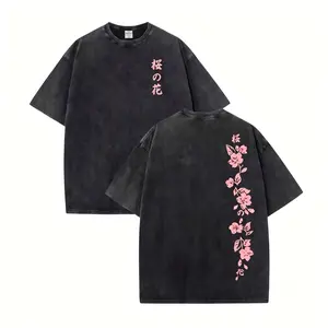 Retro Y2K tie-dye casual short-sleeved T-shirt with double-sided high-definition Japanese cherry blossom print. Made of 230g premium cotton, it's skin-friendly and breathable. Unisex street style Thanksgiving gift T-shirt. Tshirt Printed in USA