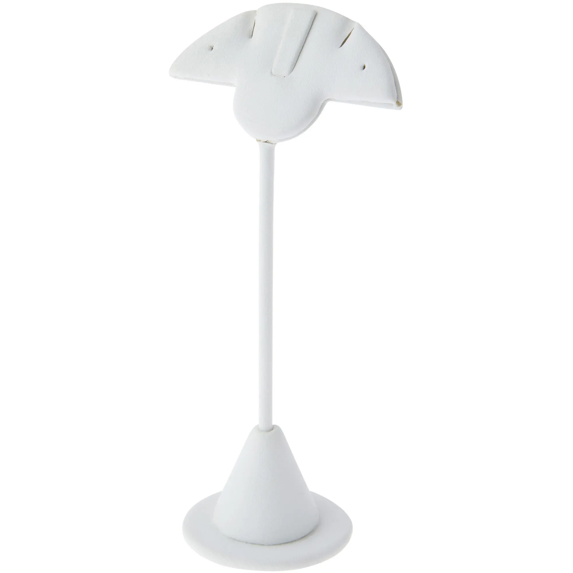 Plymor White Faux Leather Fan Shaped, Two Pair Earring Display Stand
