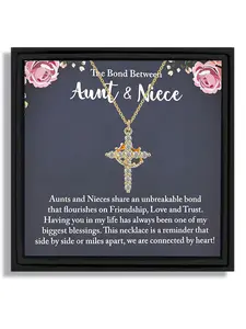 1 piece gold crown cross pendant necklace Adjustable Necklace birthday gift for aunt and niece friendship Cards and boxes with blessings