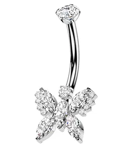 Marquise Butterfly Clear CZ Titanium Internally Threaded Belly Button Ring