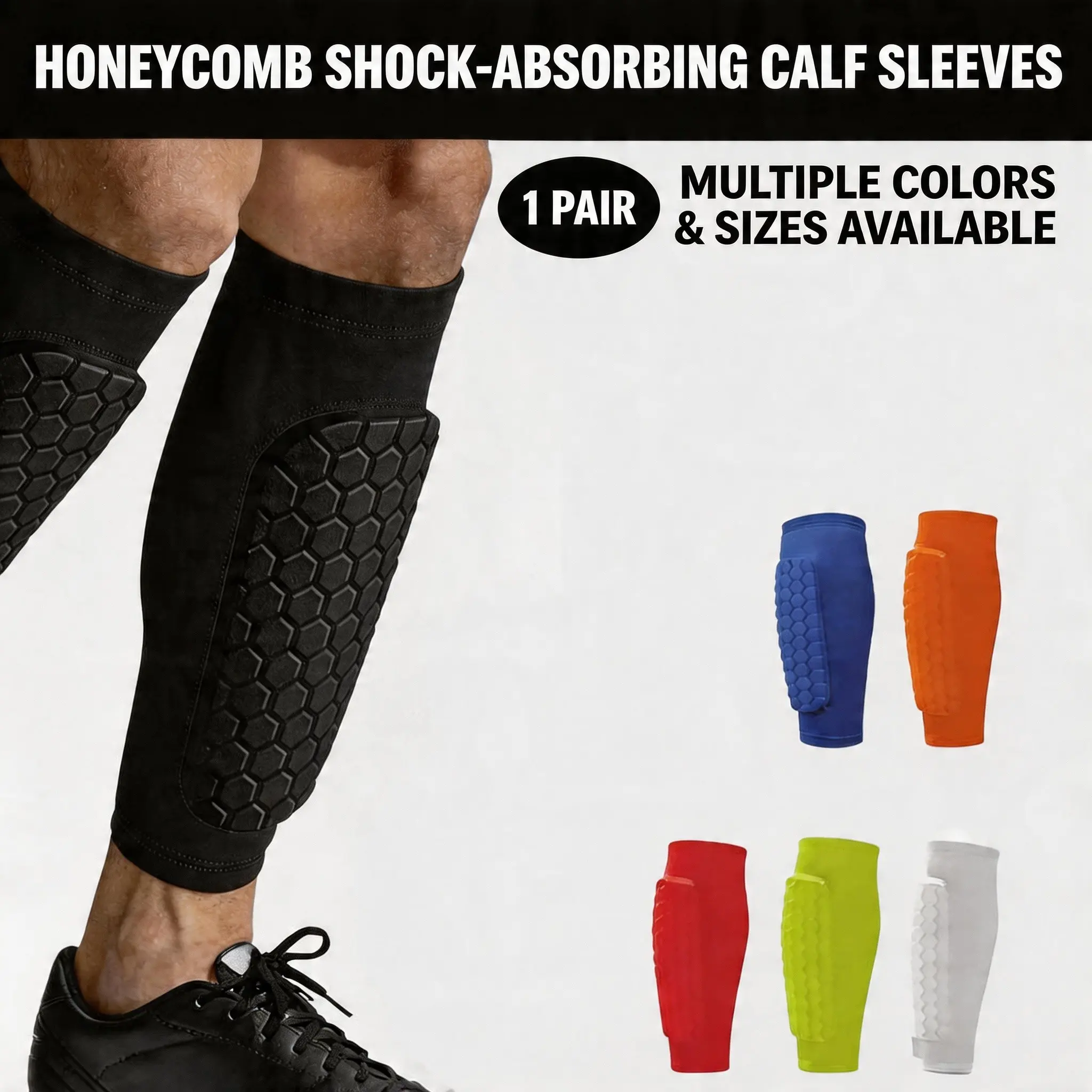 Eva Silicone Anti-Slip Shock Absorption Leg Protector, Breathable Sports Shin Guards, Ideal for Basketball, Soccer, Cycling, Honeycomb Design