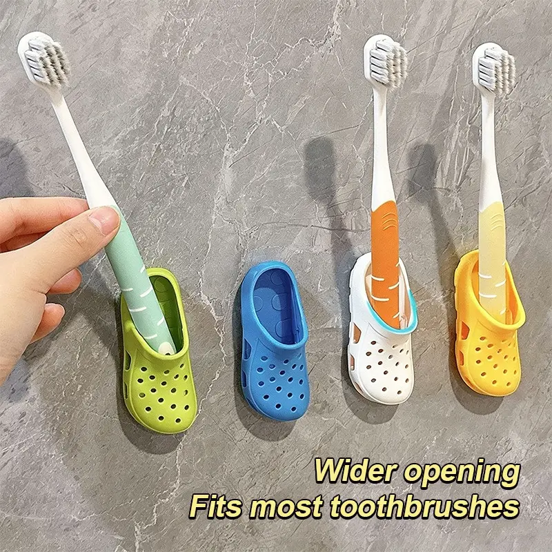 Cute Cartoon Holey Shoe Toothbrush Holder - No-Drill Wall-Mounted Commodity Shelf, Bathroom Accessory, Toothbrush Holders for Bathrooms