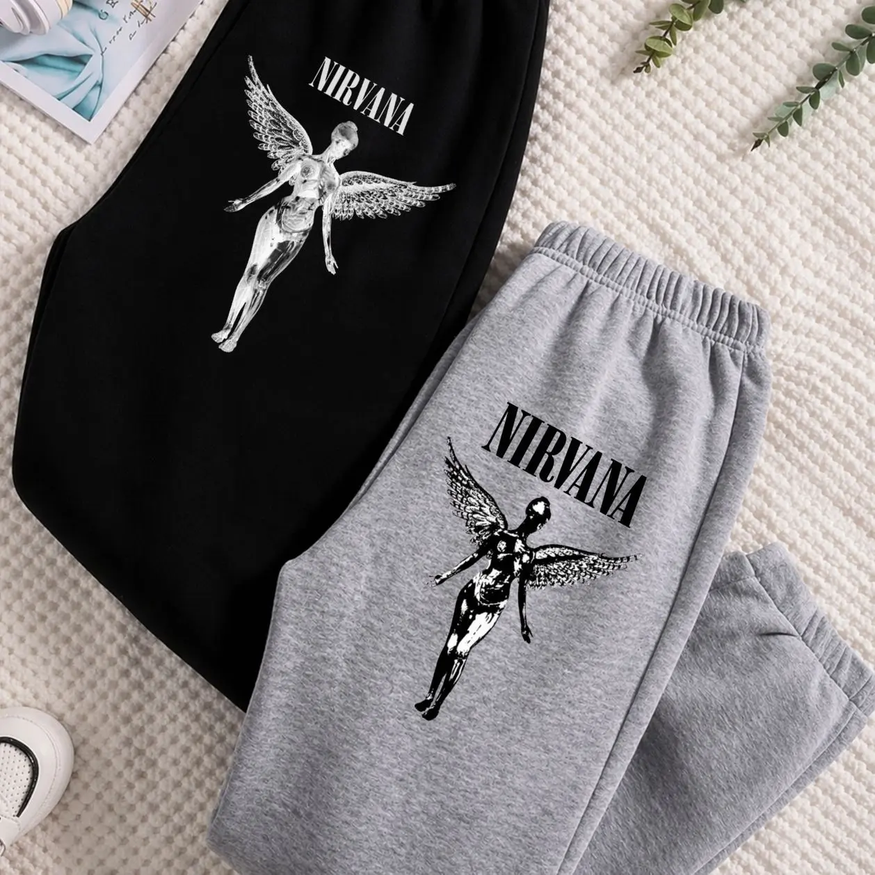 Vintage Nirvana Band logo Sweatpants, Cotton Graphic Sweatpants, Perfect Outfit For Outdoors, Menswear, Womenswear, Fit for Men and Women All Seasons Basics, Trending 26  4