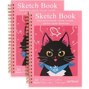 2 Pack Spiral Bound Sketchbooks (100 GSM Sketch Paper), 50 Sheets per Pack, 7.5" x 5.1" Sketchbook with Red Hard Cover for Painting, Drawing and Sketching