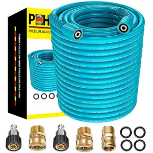 TikTokShopBlackFriday Pohir Pressure Washer Hose 50 FT x 1/4" -Power Wash Hose with Quick Connect Kits - M22 14mm Fittings - 4000PSI Heavy Duty Compatibility