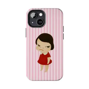 Vintage Striped YOSHITOMO NARA Art Phone Case, Preppy and Cute Aesthetic Japan Cover for iPhone 17 16 15 14 13 12 11 8