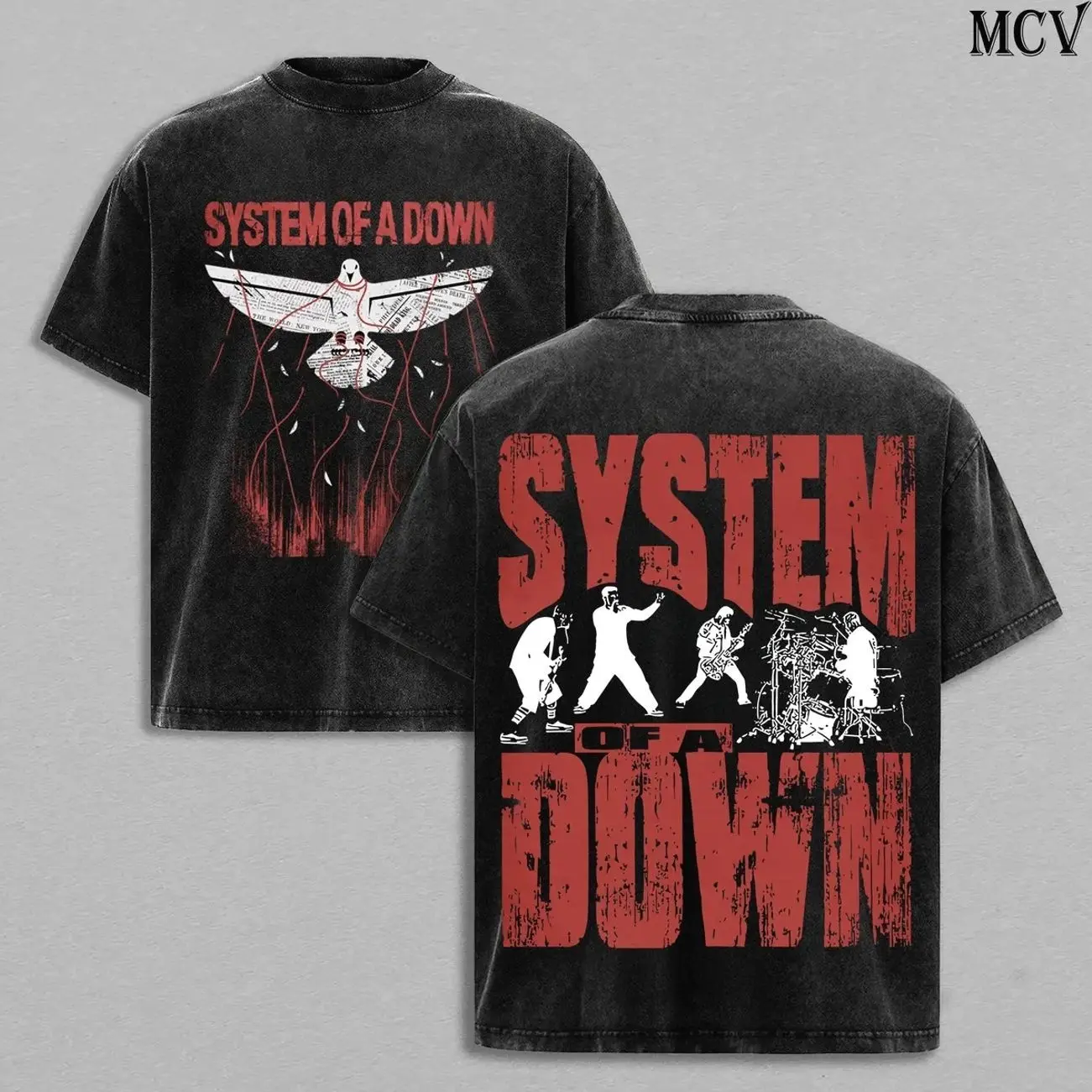 System of a Down SOAD Vintage Heavyweight Washed T-Shirt, Washed Hoodie, Sweatshirt Nu Metal Graphic Tee Music Lover Gift 7XJ