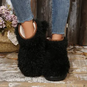 Trendy Fluffy Plush Lined Slipper Boots for Women Winter Indoor Outdoor Walking Shoes Warm Mini Snow Boots
