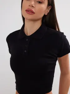 VAV New York Polo Neck Basic Crop Top Polo Neck Short Sleeve Cropped Top Juniors and Women's Clothing Basic Top