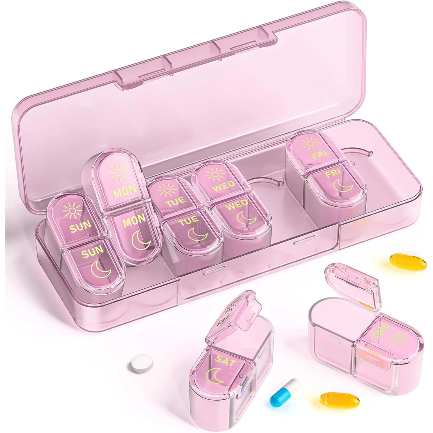 Am & Pm Pill Organizer 7 Days, Weekly Pill Organinzer 2 Times a Day, Pill Box 7 Day, Medicine Pill Organizer for Travel, Vitamins, Fish Oils, Supplements