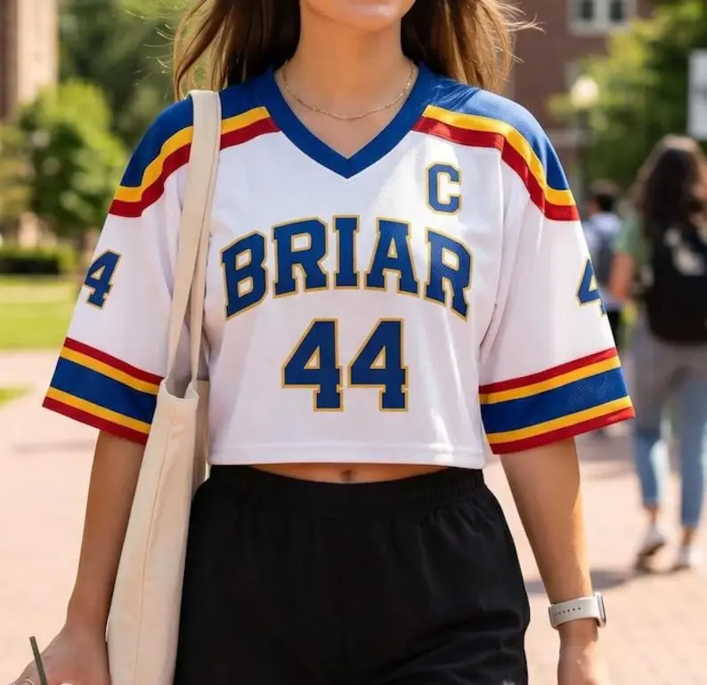 Briar University Graham 44 Crop Top Hockey Jersey, Off-Campus Jersey, Hockey Romance Football Jersey | Di Laurentis Hockey Shirt